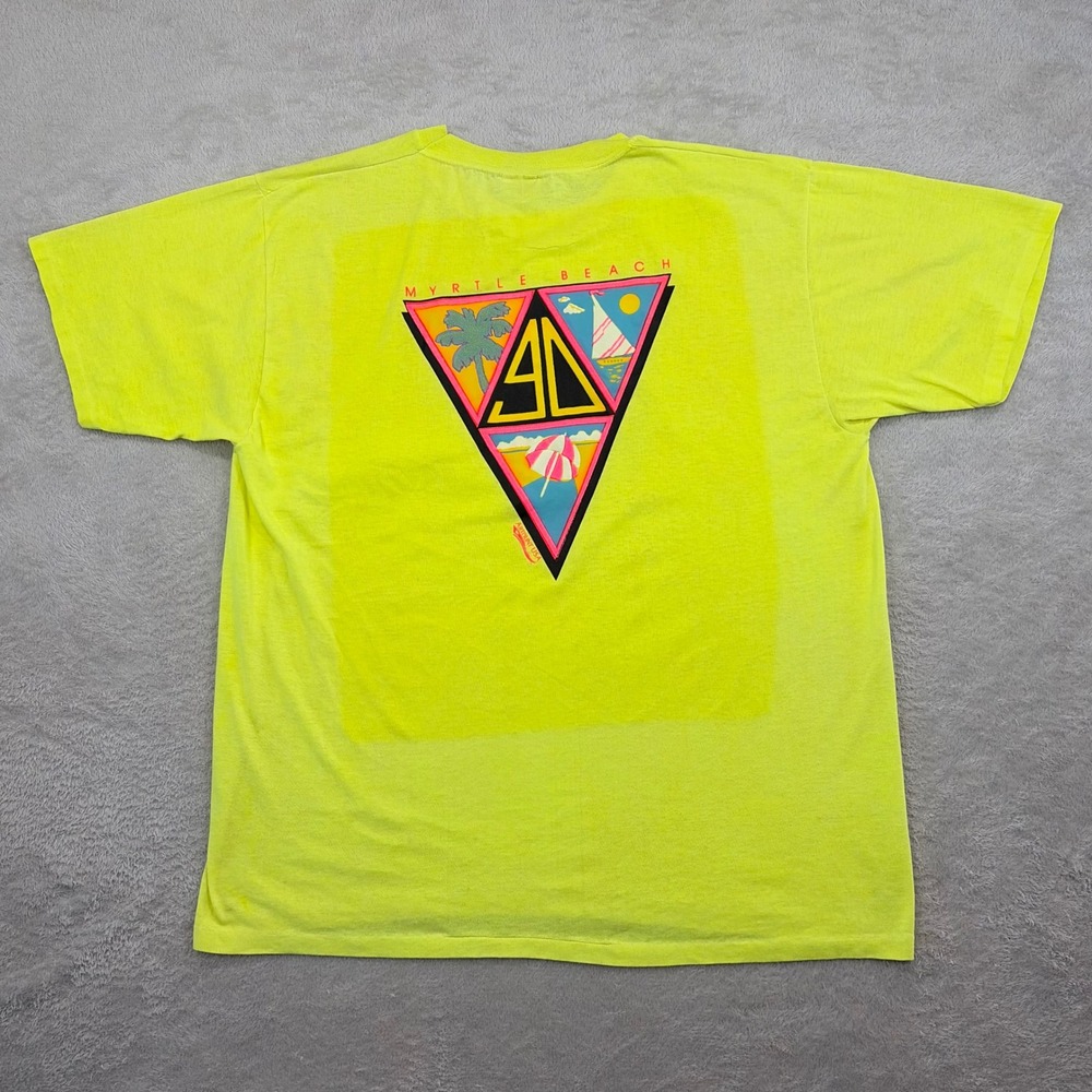 Vintagr Cal Cru Shirt Mens XL Neon Yellow 90s Myrtle Beach Single Stitch Graphic